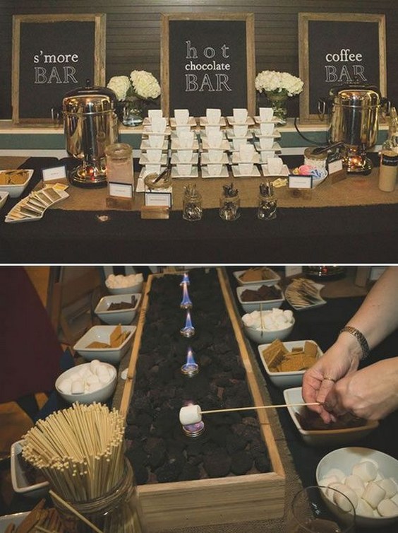 s’mores bar with coffee and hot cocoa