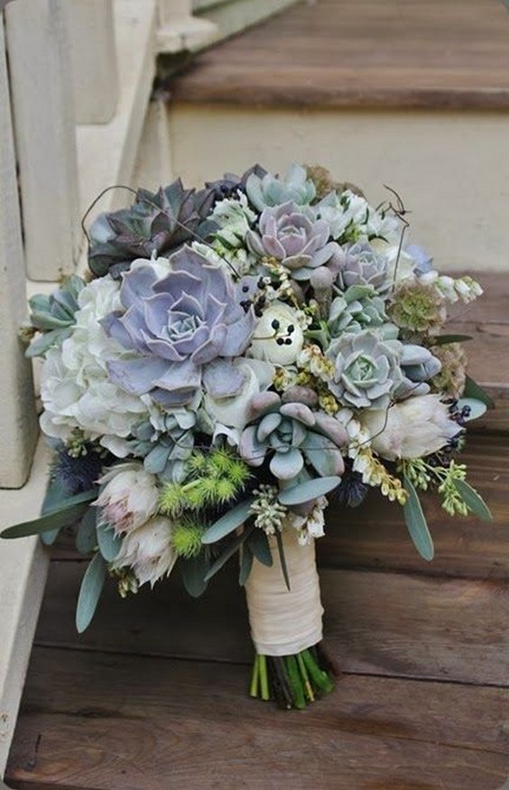 succulent wedding bouquet for a modern foliage wedding