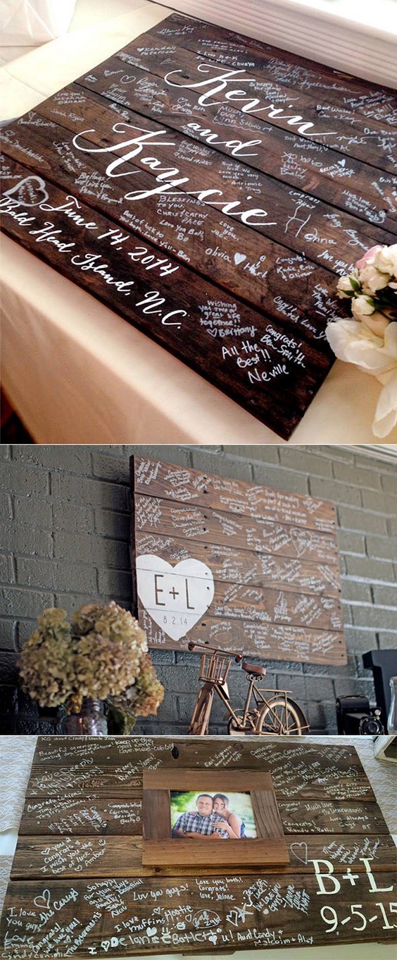 unique wedding guest book wood sign board ideas