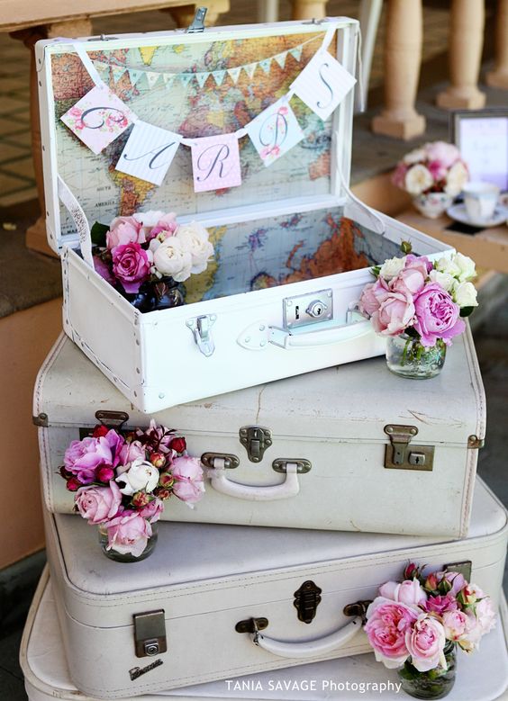 vintage gray suitcase wedding decor