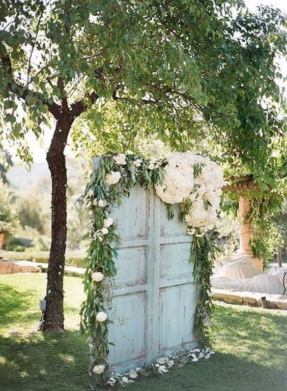 vintage mint green old door weding backdrop