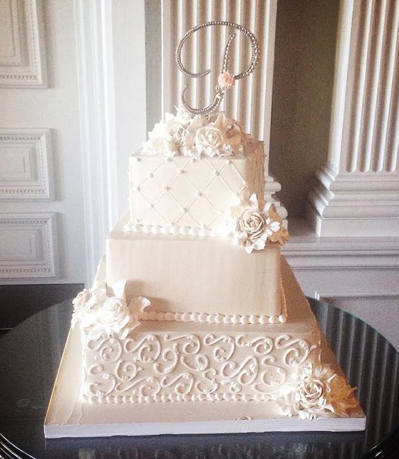 vintage modern cream wedding cake