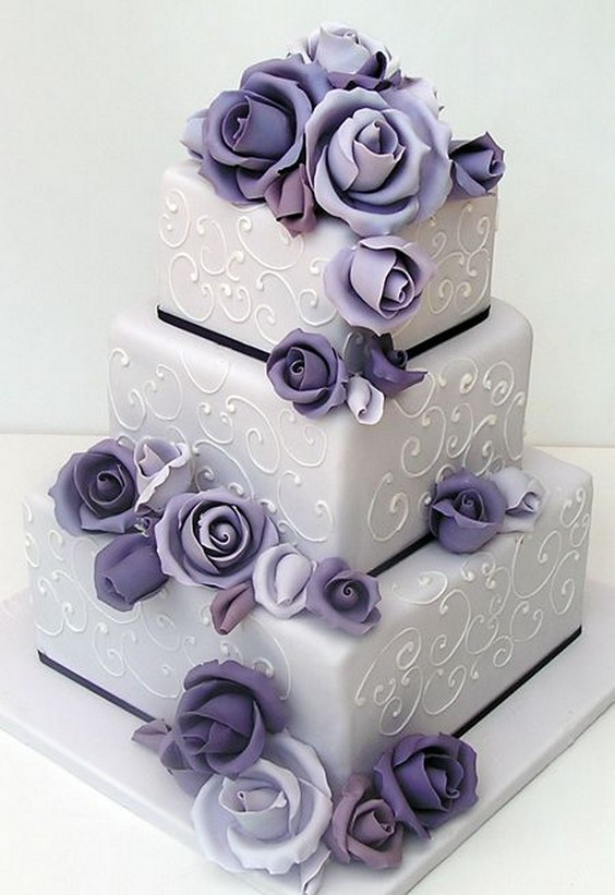vintage purple square wedding cake