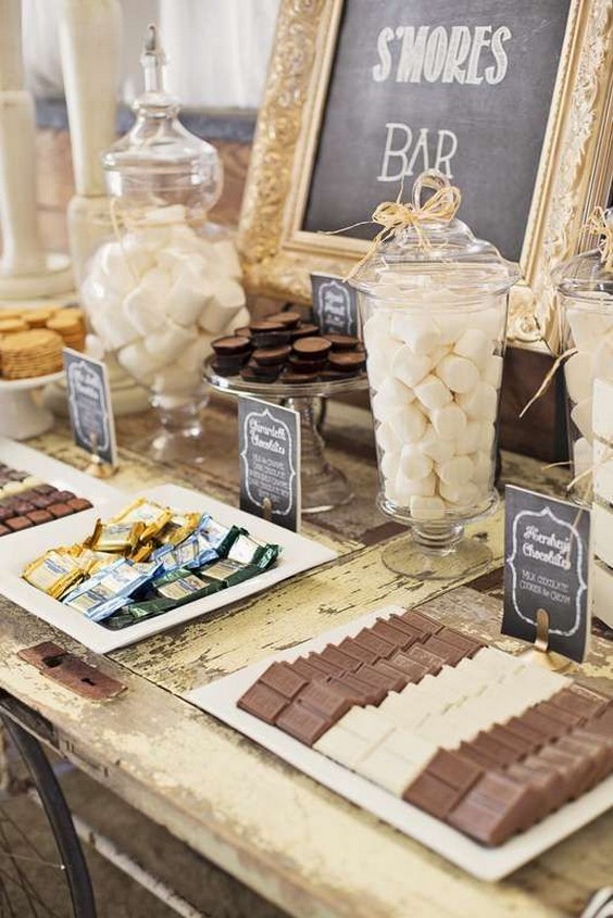 vintage s'mores wedding dessert table