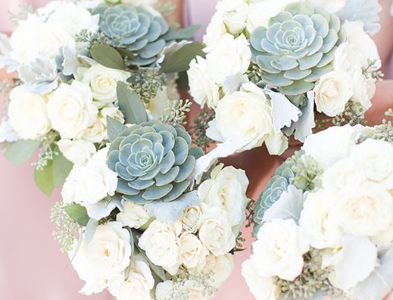 white and succulent bridesmaid bouquets