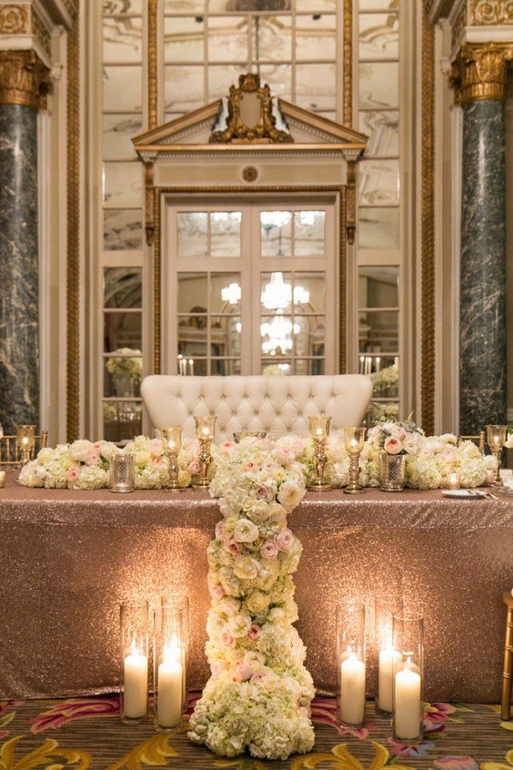 Gorgeous rose gold and ivory sweetheart table