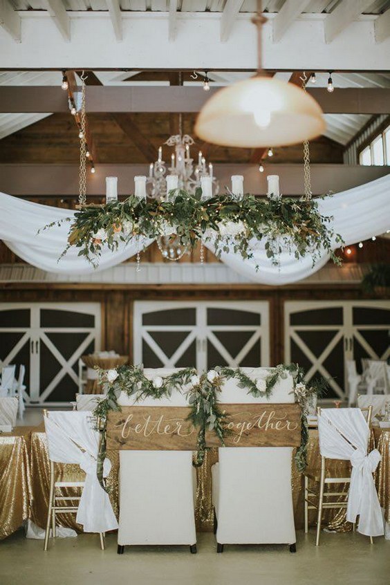 Vintage White Barn sweetheart table decor idea
