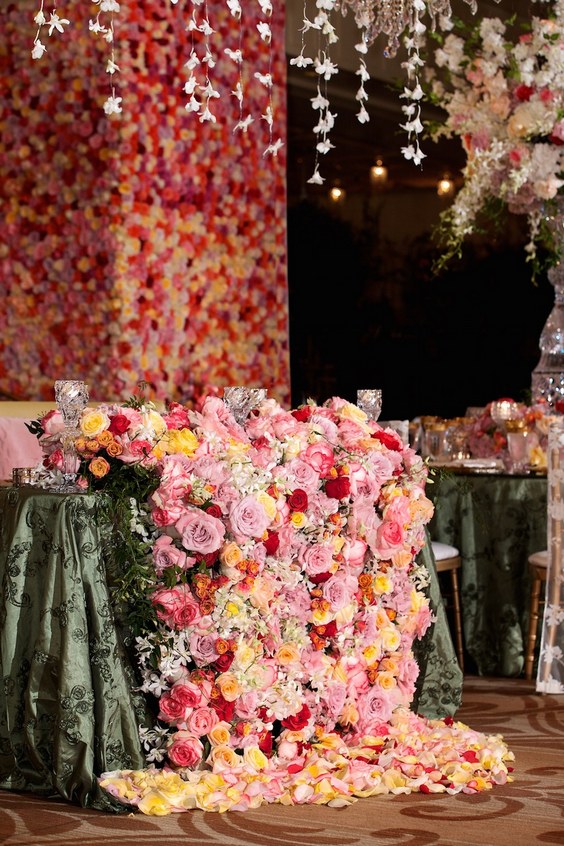 pink and green wedding sweetheart table