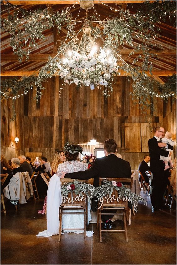 rustic barn greenery sweetheart table decor