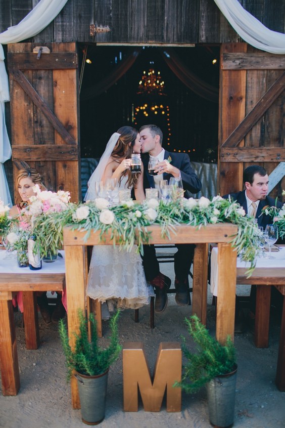 rustic country barn greenery sweetheart table decor