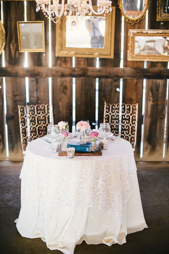 vintage barn sweetheart table decor for wedding reception