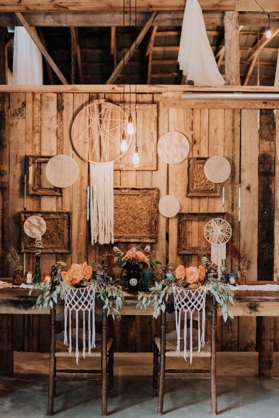 vintage bohemian sweetheart table for wedding reception