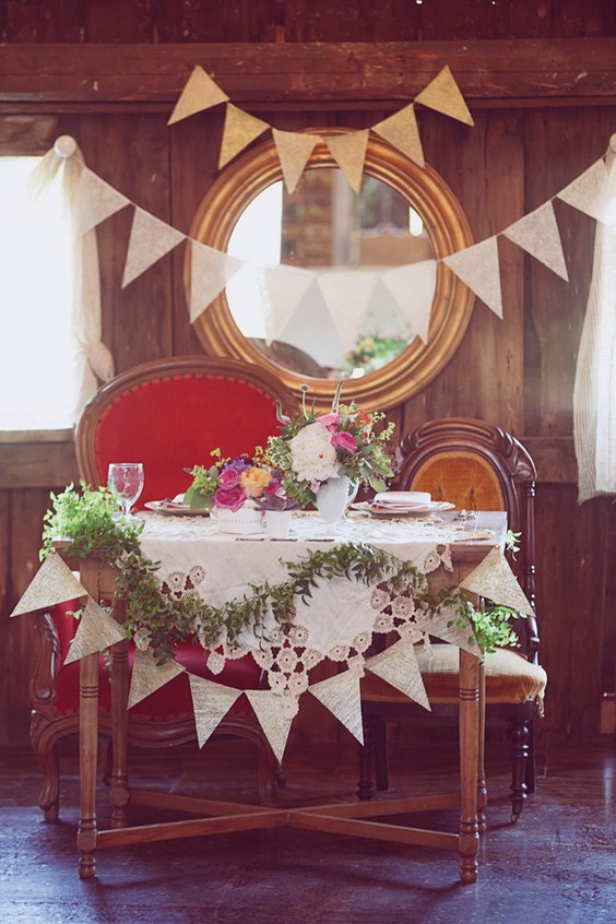 vintage wedding reception sweetheart table 