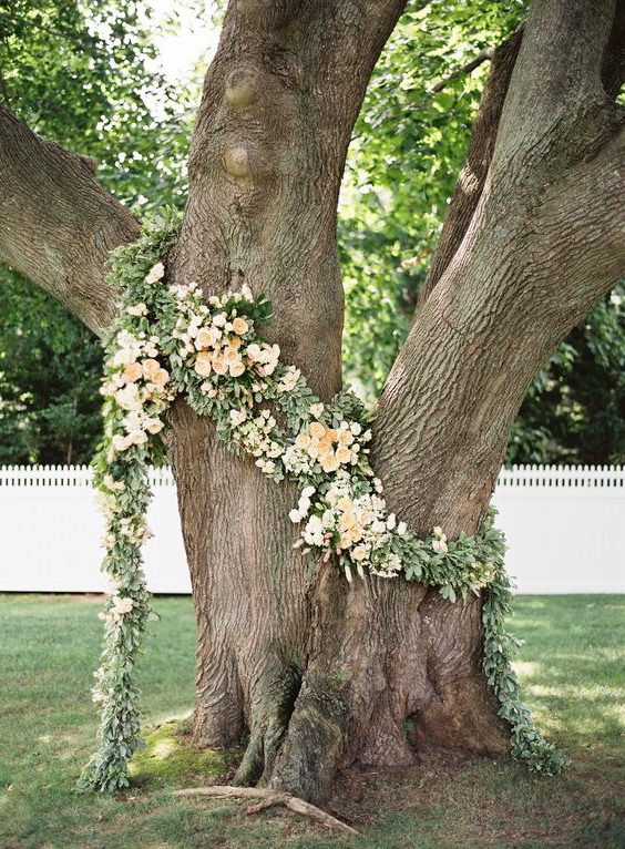 backyard greenery tree wedding backdrop