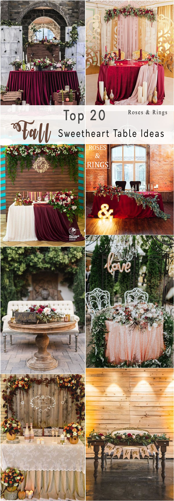 rustic fall burgundy greenery sweetheart table reception ideas
