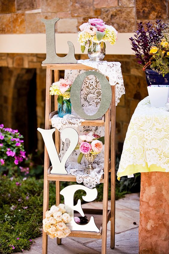 Vintage Lace + Pastels ladder wedding decor