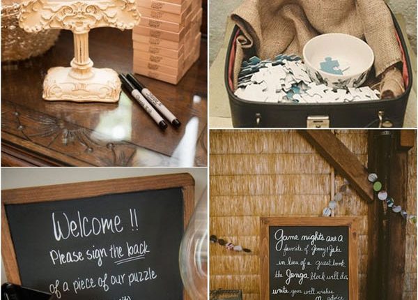 Wooden Puzzles and Jenga Wedding Guestbook Idea