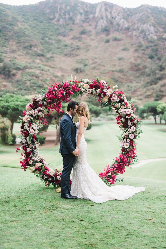 boho maroon circle wedding arch