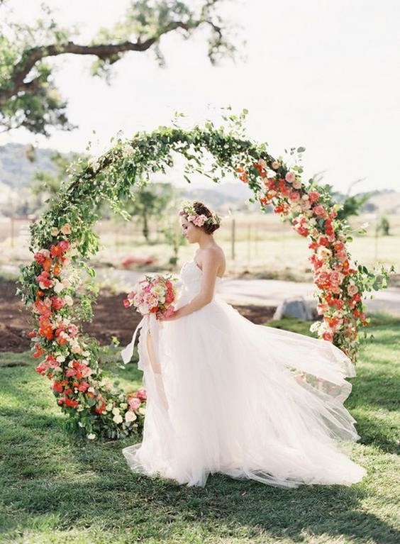 flower and greenery circular wedding backdrop