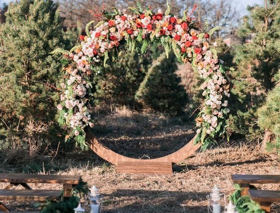 giant floral wreath wedding backdrop