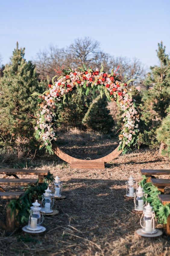giant floral wreath wedding backdrop