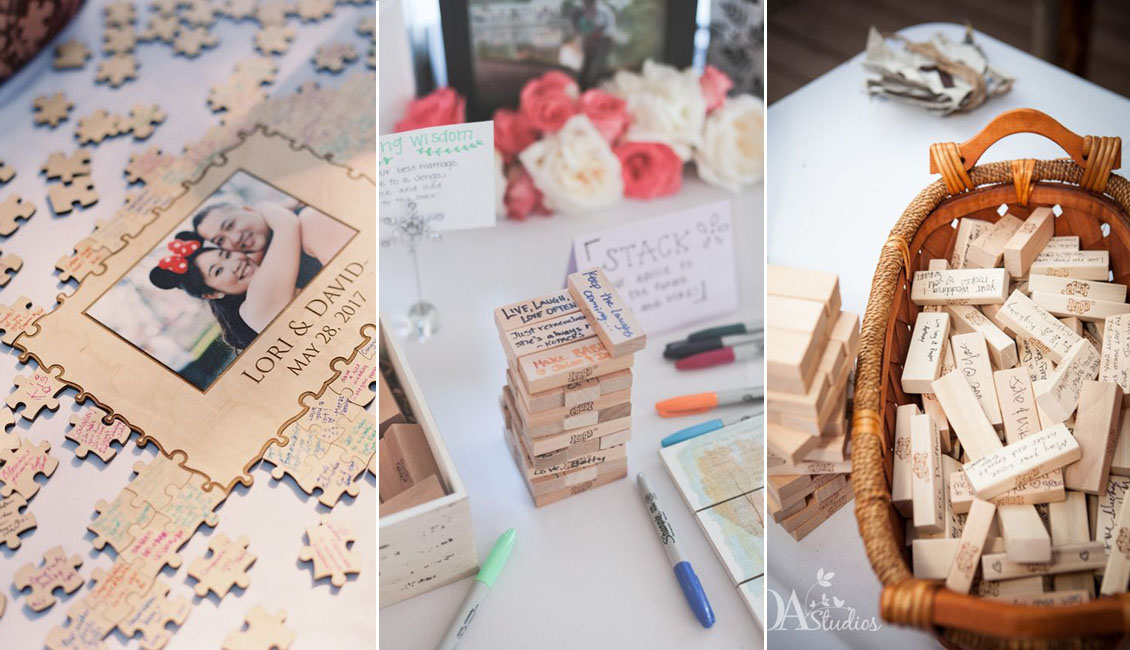 puzzle pieces wedding guests sign