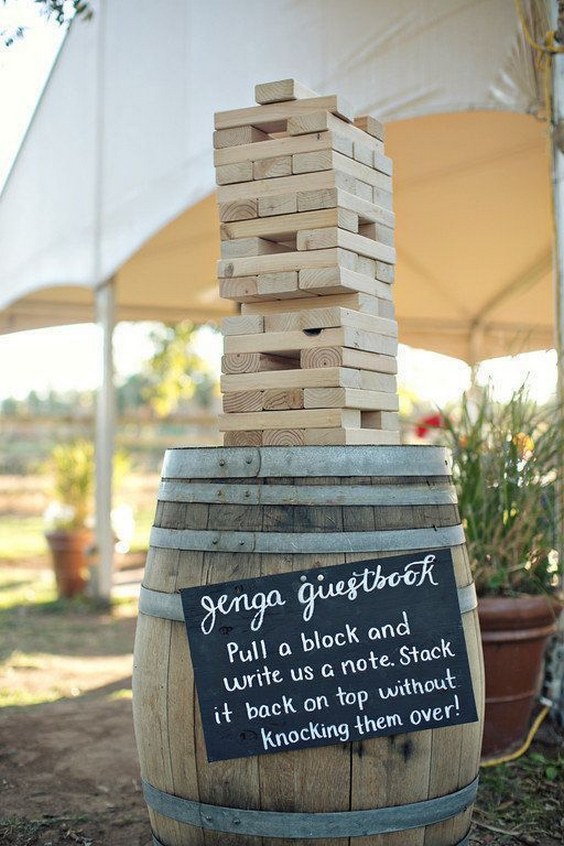 rustic country jenga wedding guestbook idea