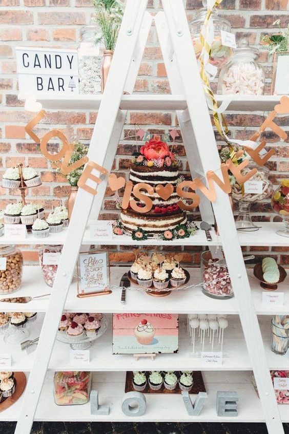 vintage ladder wedding dessert table decor