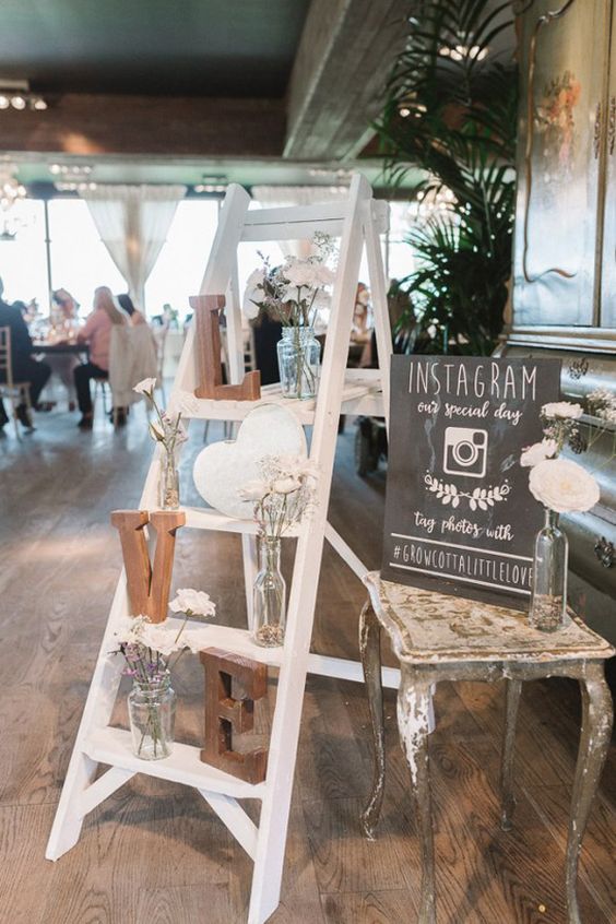 vintage ladders wedding reception decoration ideas