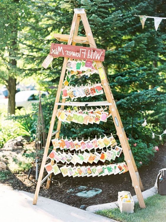 wedding decor ideas to display wedding favors on vintage ladders