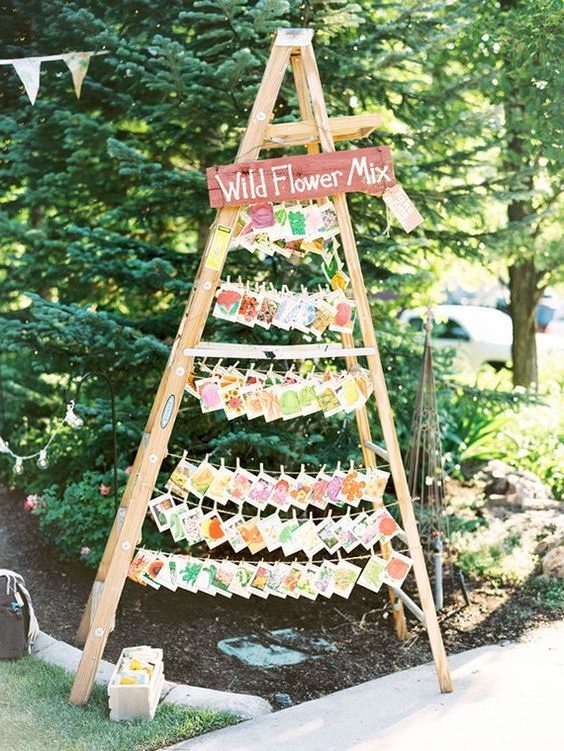 wedding decor ideas to display wedding favors on vintage ladders