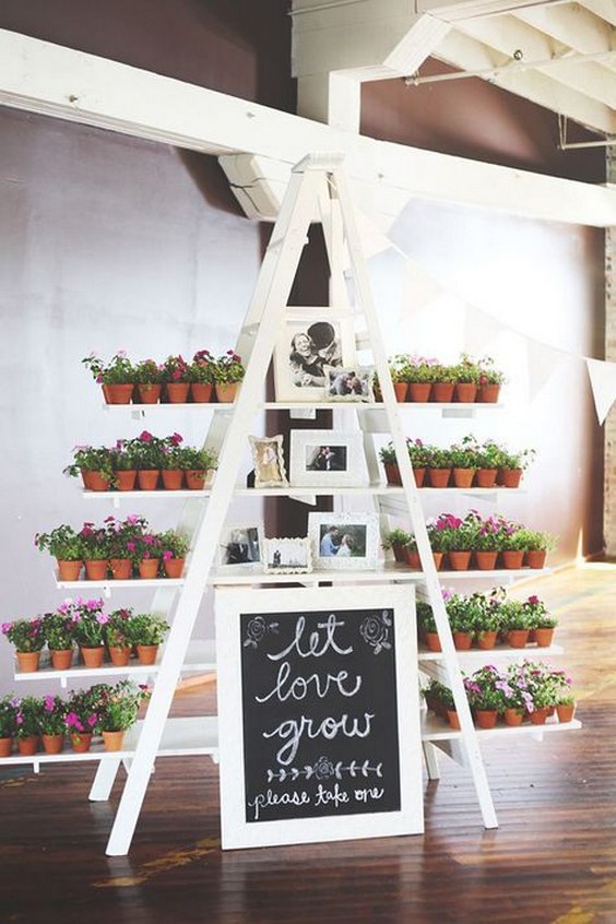 wedding photo and favors display with ladder