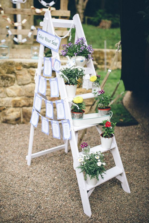 white vintage ladder wedding decor