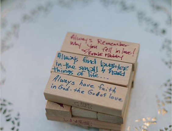 write well wishes on Jenga pieces