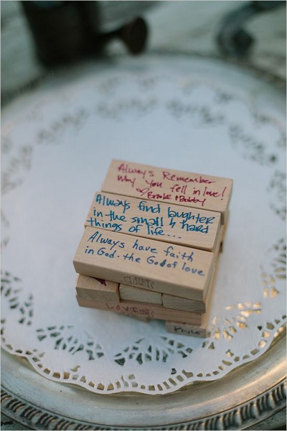 write well wishes on Jenga pieces