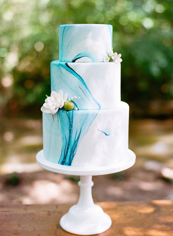 Blue Marble Wedding Cake with Gold flakes