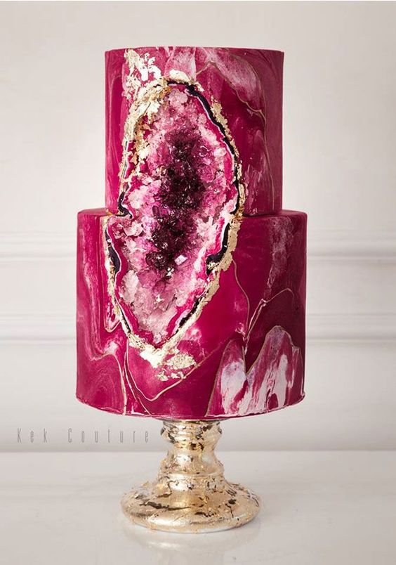 Bold and beautiful magenta geode cake