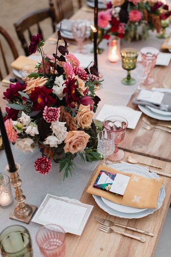 Burgundy and Peach Wedding Centerpieces