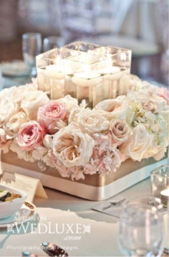  Candles + Flowers White & Pink Wedding Centerpiece