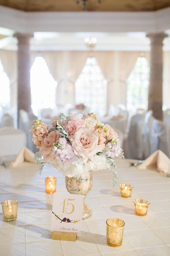 Elegant blush and gold wedding centerpiece