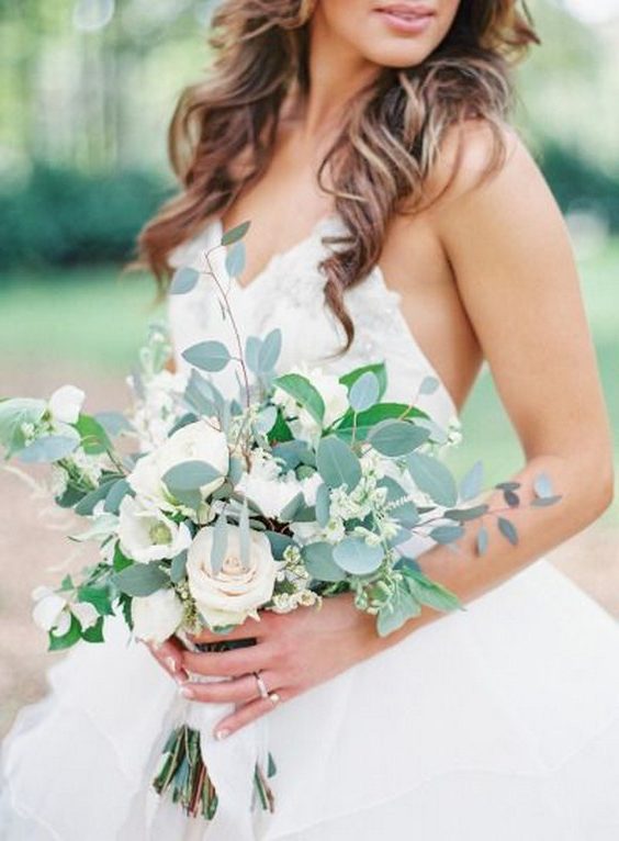 Eucalyptus and rose wedding bouquet