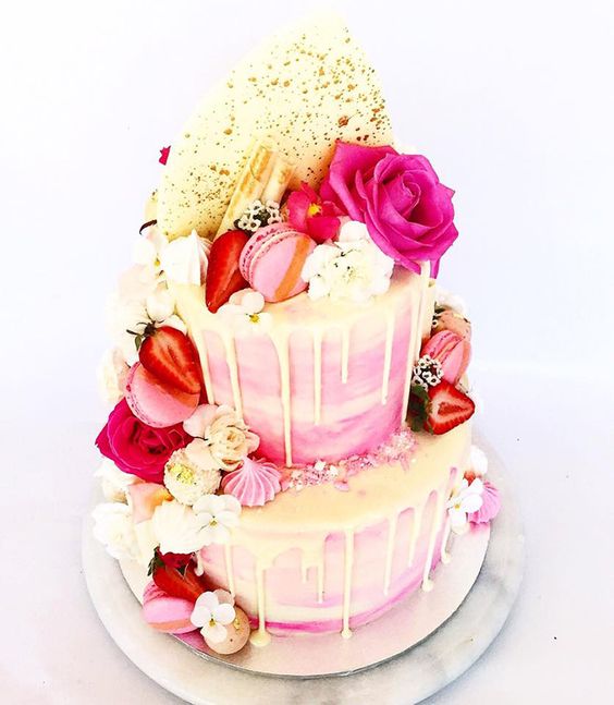 Pink Drip Wedding Cakes