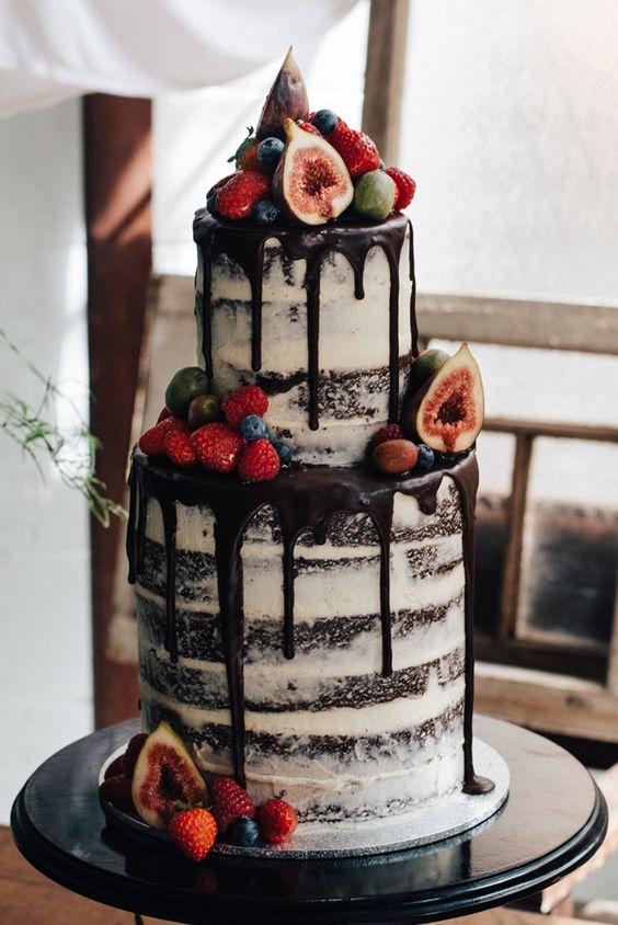 Semi Naked Chocolate Wedding Cake with Chocolate Drizzle