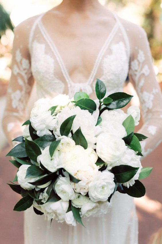 all white peony wedding bouquet