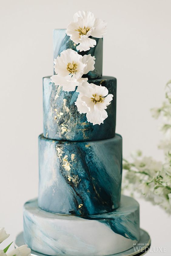 blue marble wedding cake