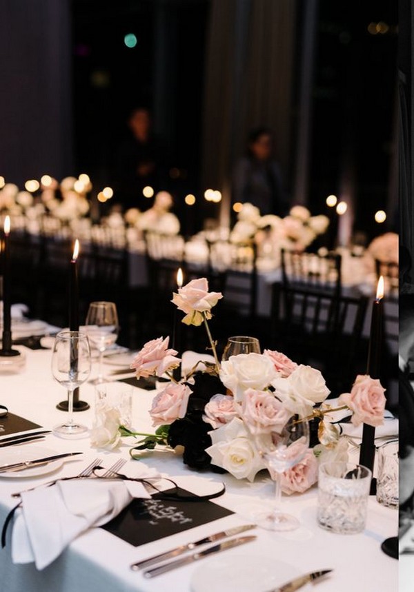 blush and black roses wedding centerpiece