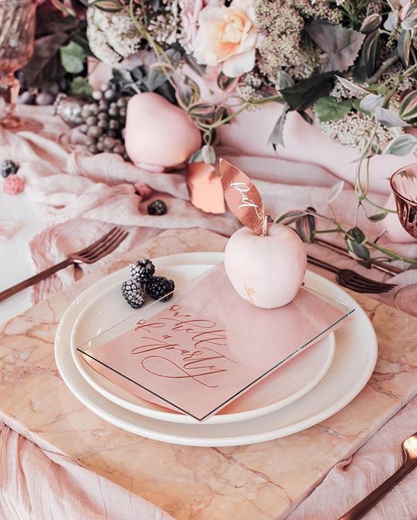 blush pink and black wedding table decor idea