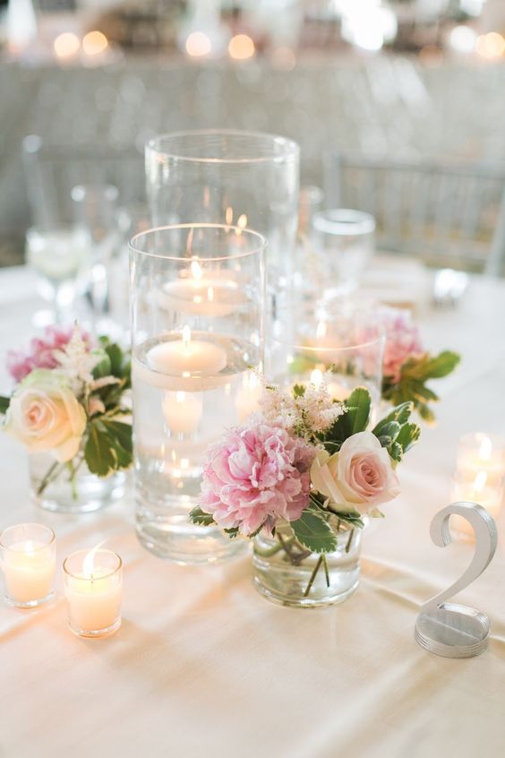 blush pink floating candle centerpieces