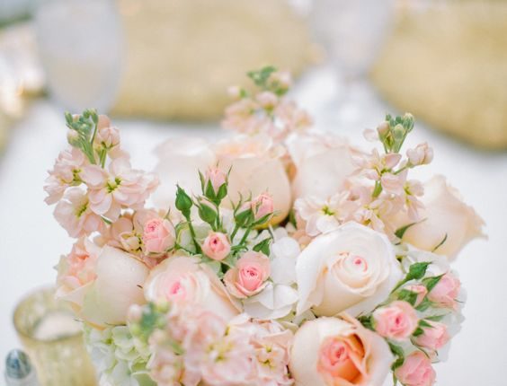 blush pink roses and hydrangeas wedding centerpiece