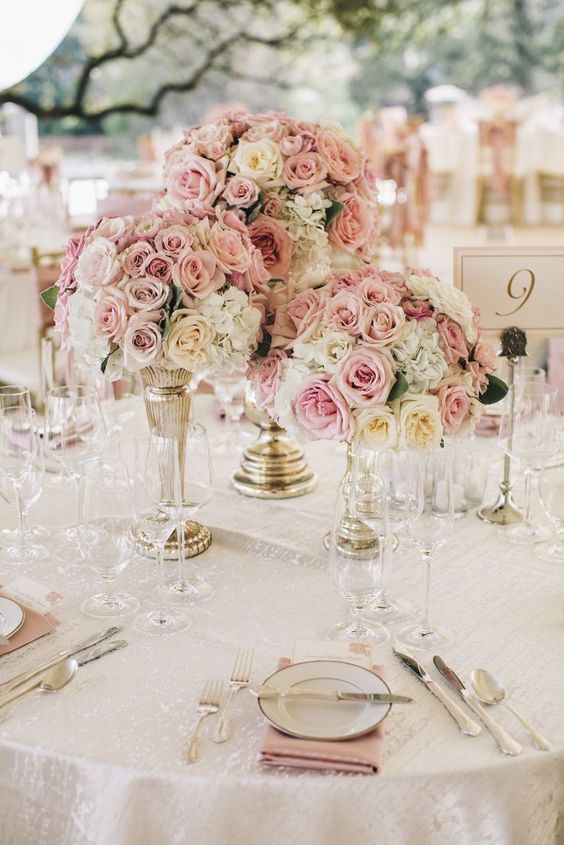 blush pink roses wedding centerpiece